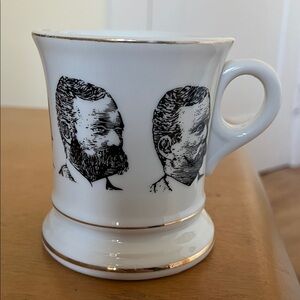 Vintage White Mustache Moustache Mug with Gold Accents
